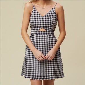 Altar’d State Elias Gingham Navy Blue Check Cotton Summer Mini Dress S